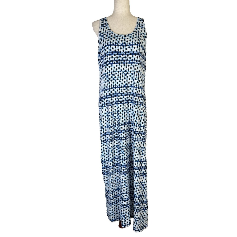Tommy Bahama Dot Matrix Maxi Dress Size Large Blue/White Tank Summer Old Money